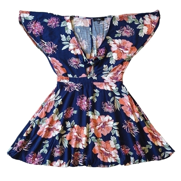Lulu's Botanic of Time Navy Blue Floral Print Tie-Front Skater Mini Dress - Picture 3 of 12